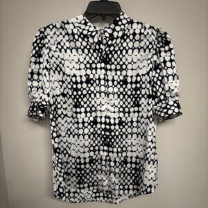 DKNY Black and White Spotted Button Up Blouse Small